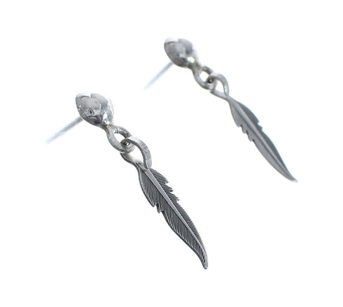 Native American Sterling Silver Feather Post Dangle Earrings JX125553